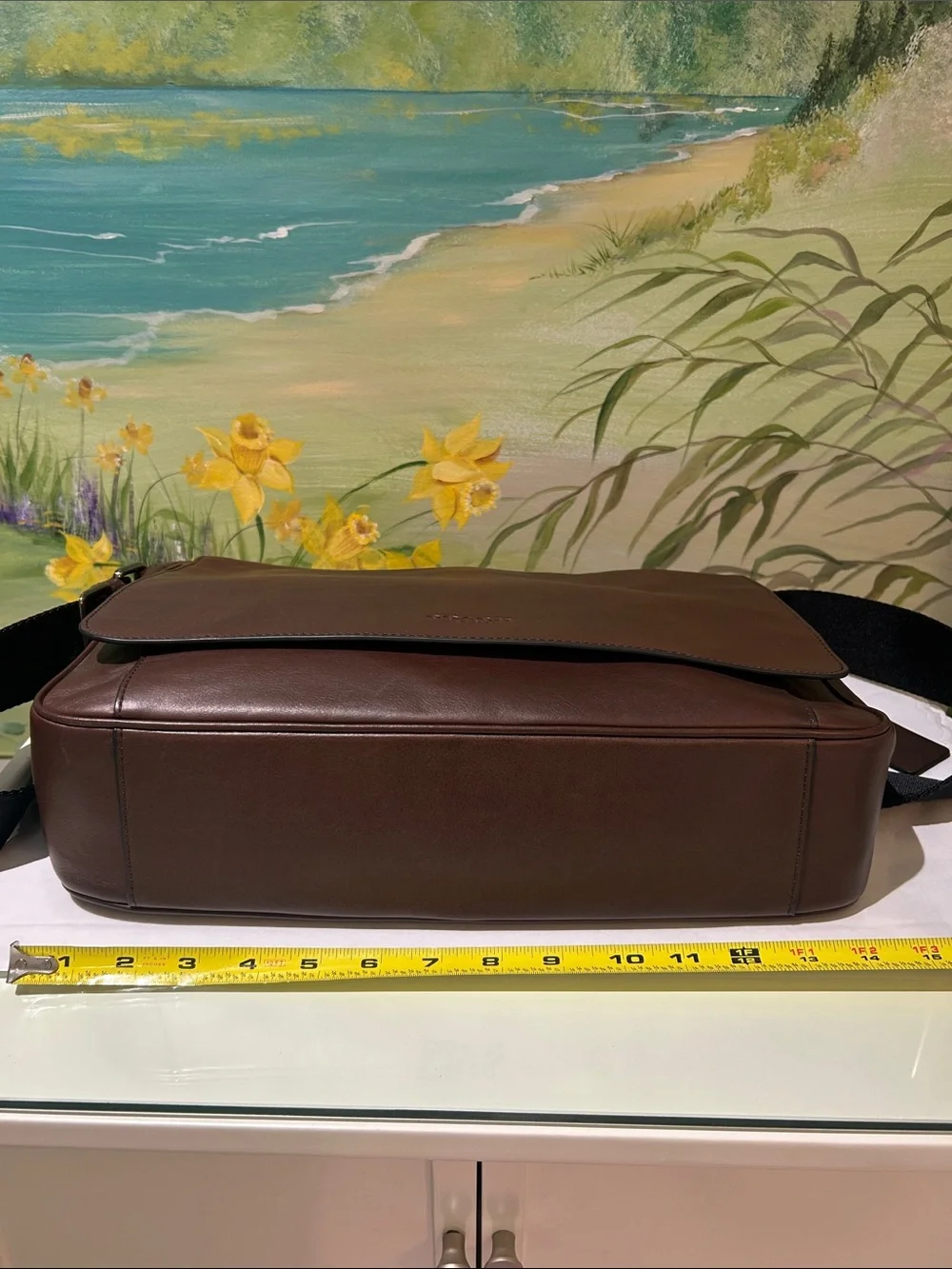 Coach Charles Dark Brown Mahogany Leather Messenger Bag with Black Strap